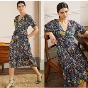 Boden Blue Floral Lemon Strawberry Maxi Dress V-Neck Ruffle Sleeve US 20/22L